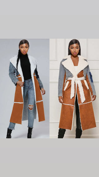 Denim Shearling Trench Coat (see other colors)