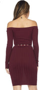 Wine Wide Rib Off Shoulder Dress - Everything Girls Like Boutique